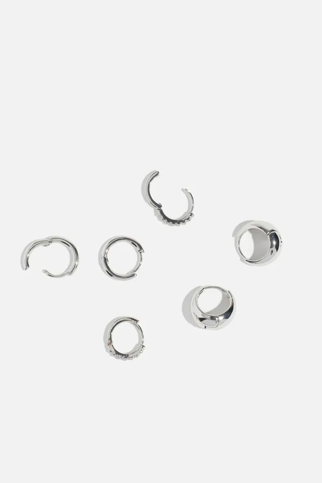 Dynamite Earrings Women 3Pack Delicate Linear Hoop Earrings Gray