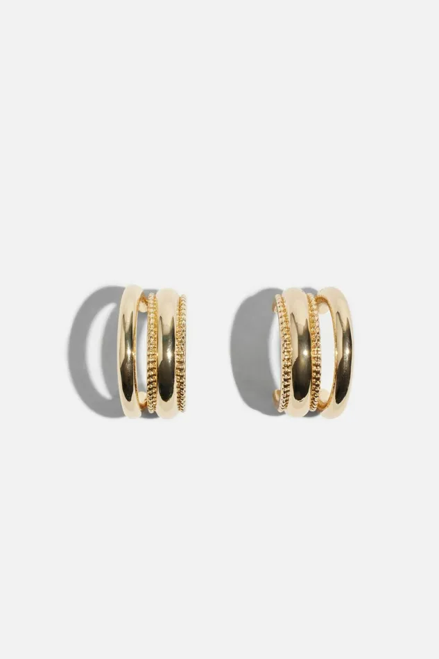 Dynamite Earrings Women Double Textured Hoop Earrings Yellow