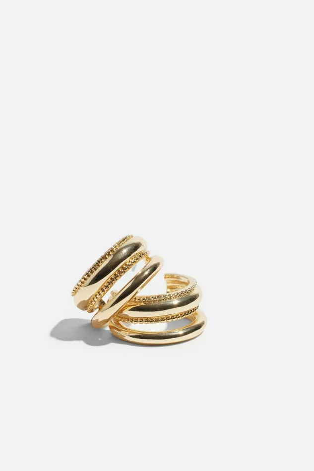 Dynamite Earrings Women Double Textured Hoop Earrings Yellow