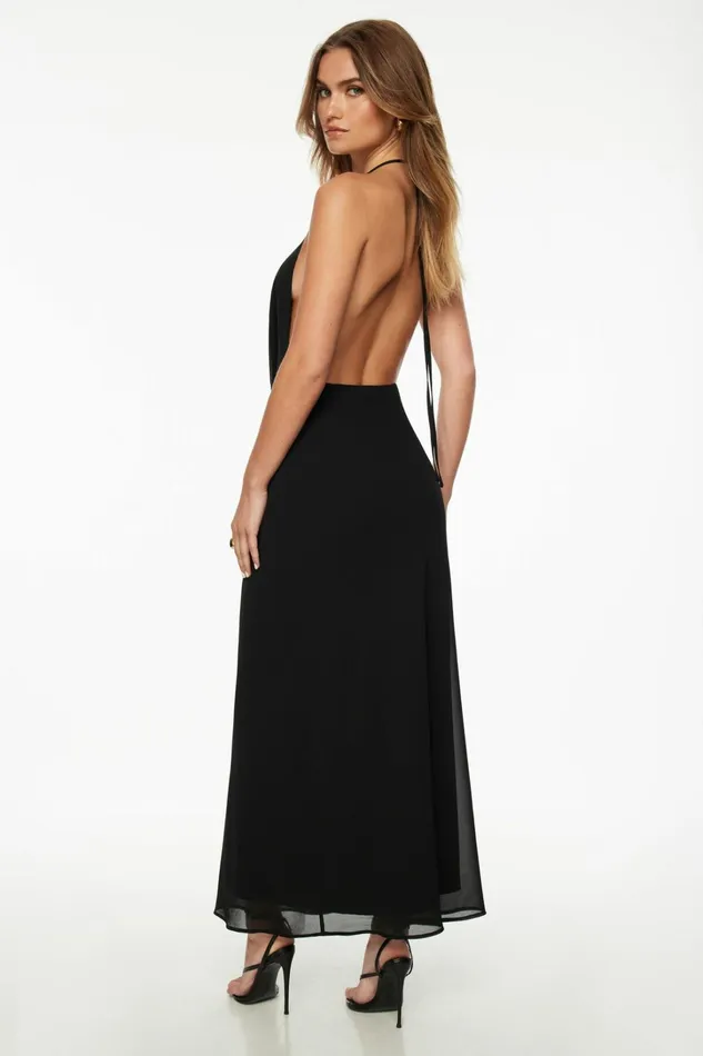 Dynamite Midi and Maxi Dresses Women Deep Cowl Neck Maxi Dress Black