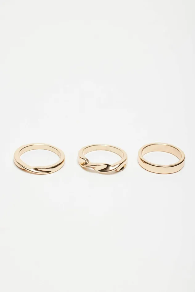 Dynamite Rings Women 6Pack Oversized and Twisted Rings Yellow