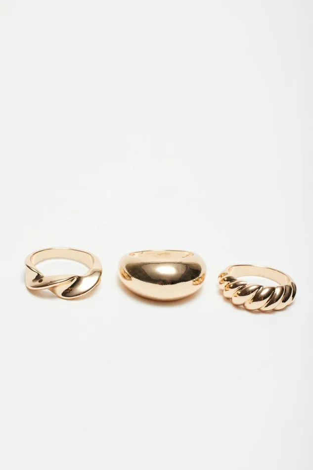Dynamite Rings Women 6Pack Oversized and Twisted Rings Yellow