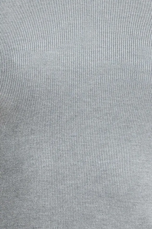 Dynamite Tops Women Button Cuff Turtleneck Sweater Gray