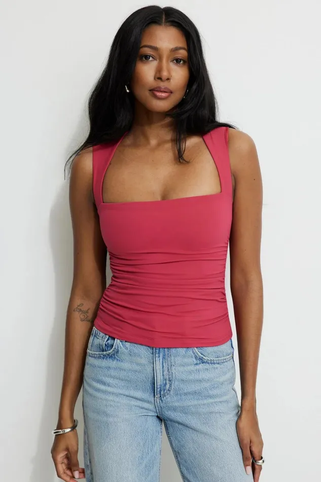 Dynamite Tops Women Cherry Bolero Tank Top Pink