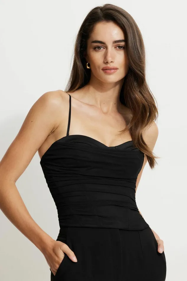 Dynamite Tops Women Draped Mesh Corset Top Black