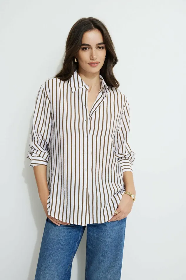 Dynamite Tops Women Frida Airflow Stripe Shirt White