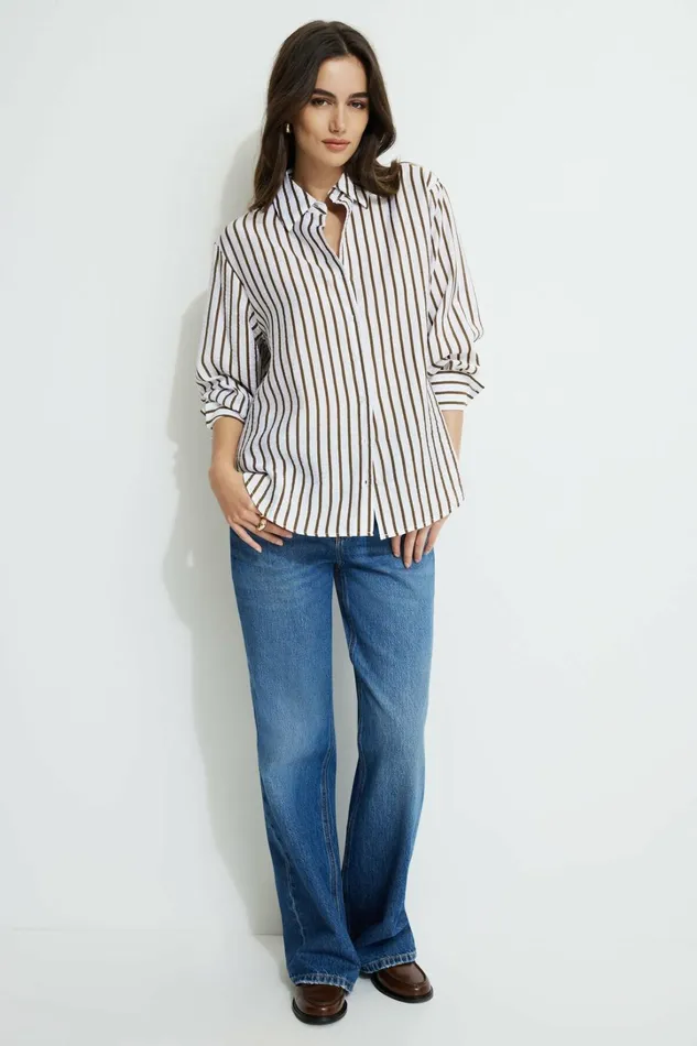 Dynamite Tops Women Frida Airflow Stripe Shirt White