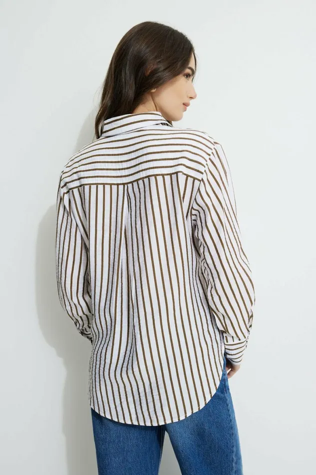 Dynamite Tops Women Frida Airflow Stripe Shirt White