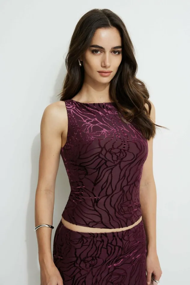 Dynamite Tops Women Nola Boat Neck Burnout Tank Top Burgundy