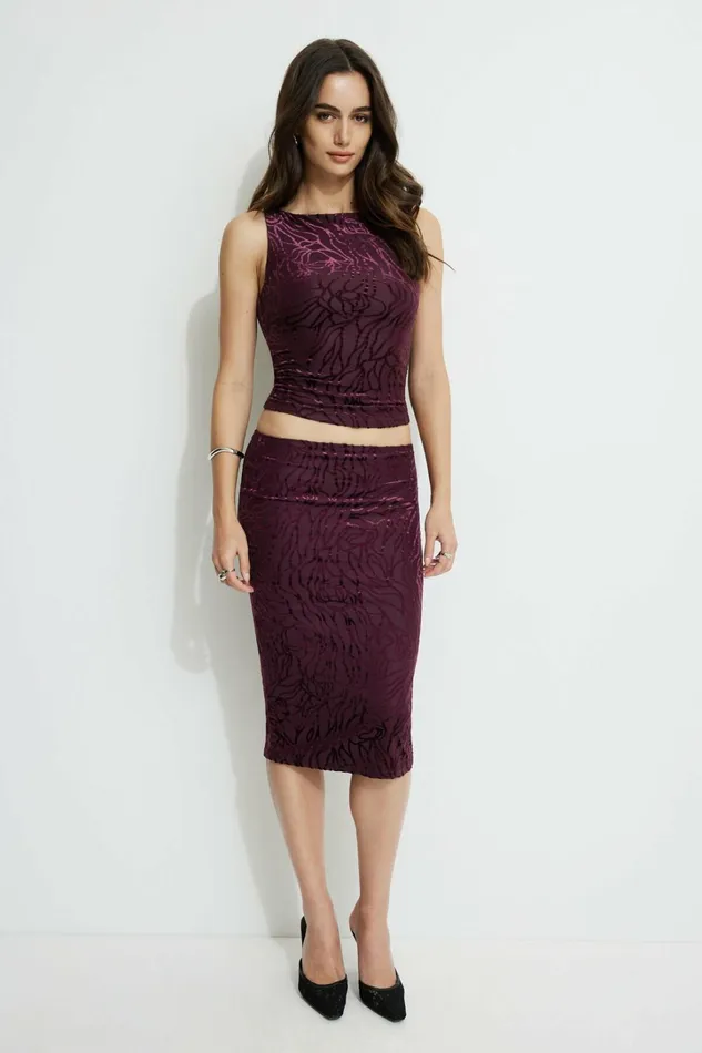Dynamite Tops Women Nola Boat Neck Burnout Tank Top Burgundy