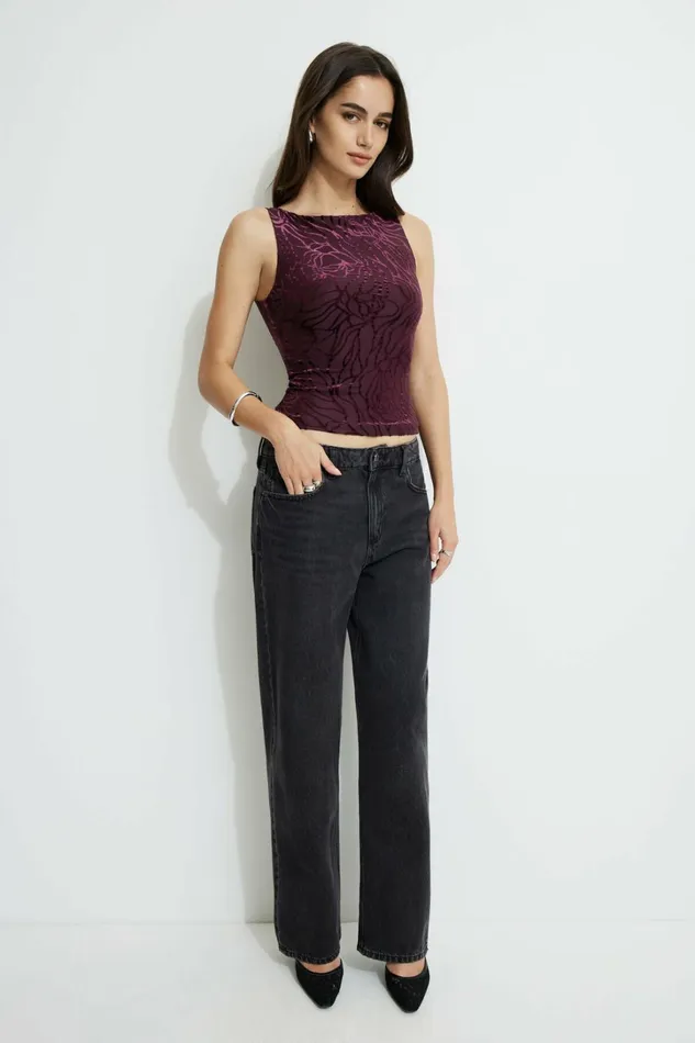 Dynamite Tops Women Nola Boat Neck Burnout Tank Top Burgundy