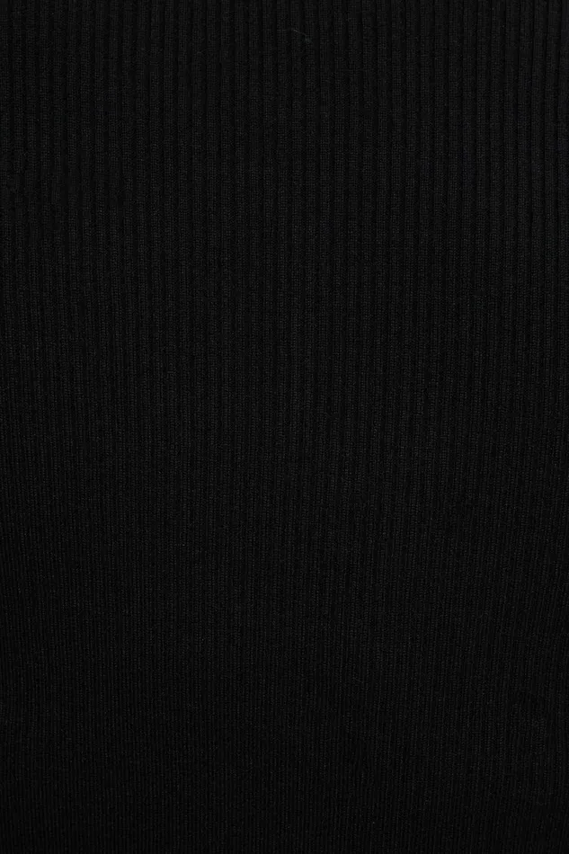 Dynamite Tops Women Ribbed Quarter Sleeve Polo Black