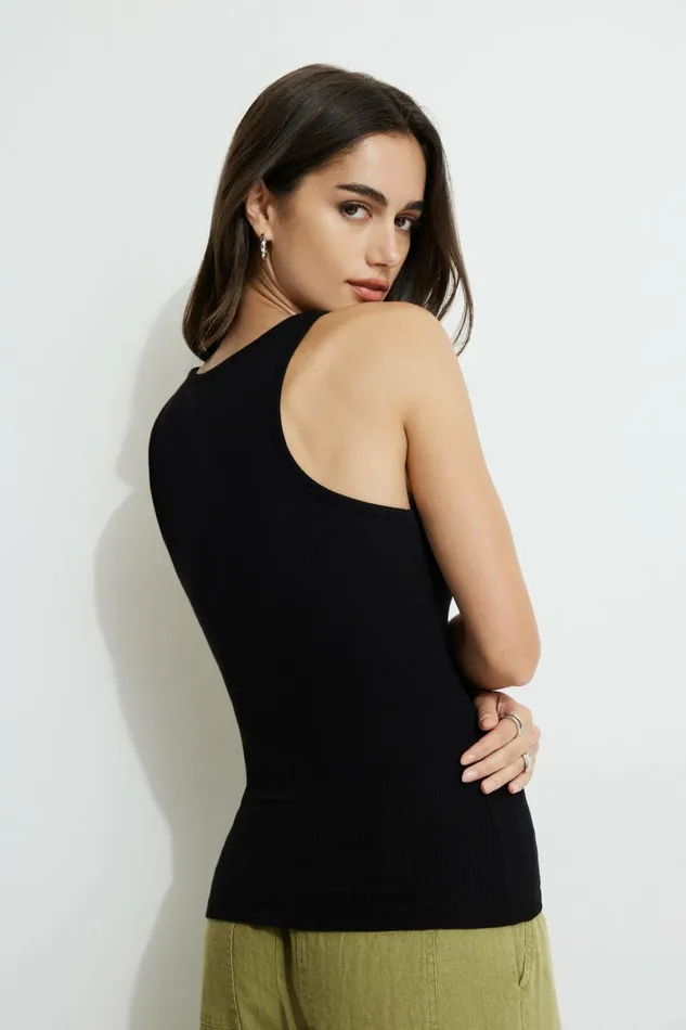 Dynamite Tops Women Ribbed Scoop Neck Tank Top Black