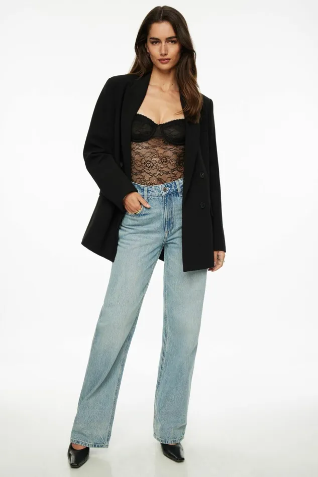Dynamite Tops Women Sheer Lace Bodysuit Black