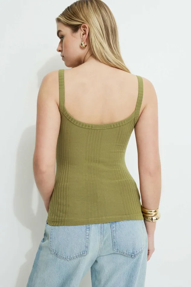 Dynamite Tops Women Variegated Rib Camisole Green