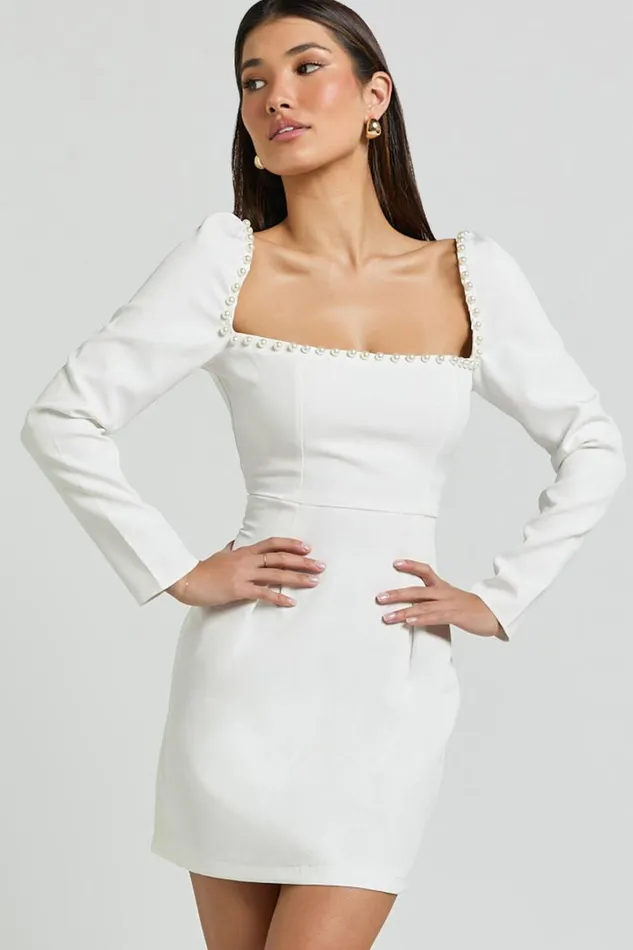 Edelyn Mini Dress 8211 Square Neck Long Sleeve A Line Dress In White Women Showpo Dresses Edelyn Mini Dress 8211 Square Neck Long Sleeve A Line Dress In White Women Showpo Dresses