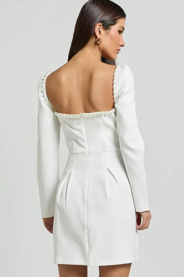 Edelyn Mini Dress 8211 Square Neck Long Sleeve A Line Dress In White Women Showpo Dresses