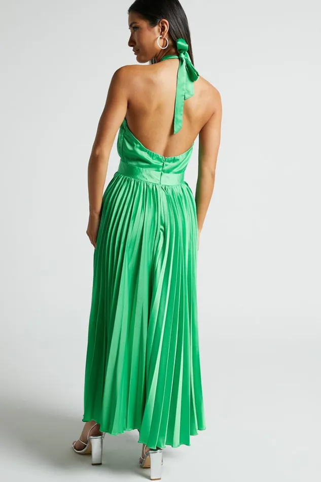 Eloise Midi Dress 8211 Halter Neck Pleated Dress In Jewel Green Women Showpo Dresses