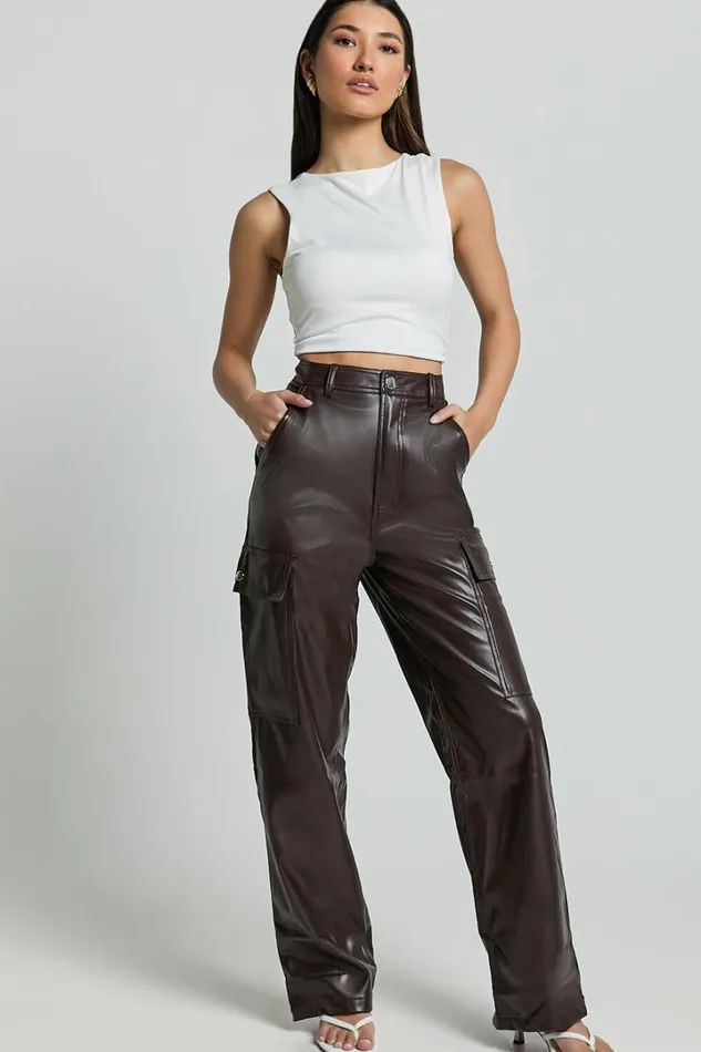 Elviera Pants 8211 High Waisted Faux Leather Cargo Pants In Dark Chocolate Women Showpo Curve Clothes Elviera Pants 8211 High Waisted Faux Leather Cargo Pants In Dark Chocolate Women Showpo Curve Clothes