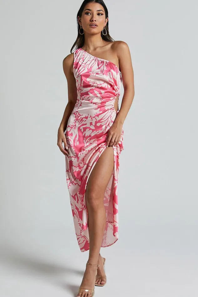 Elycia Midi Dress 8211 One Shoulder Side Cut Out Dress In Pink Floral Women Showpo Dresses Elycia Midi Dress 8211 One Shoulder Side Cut Out Dress In Pink Floral Women Showpo Dresses