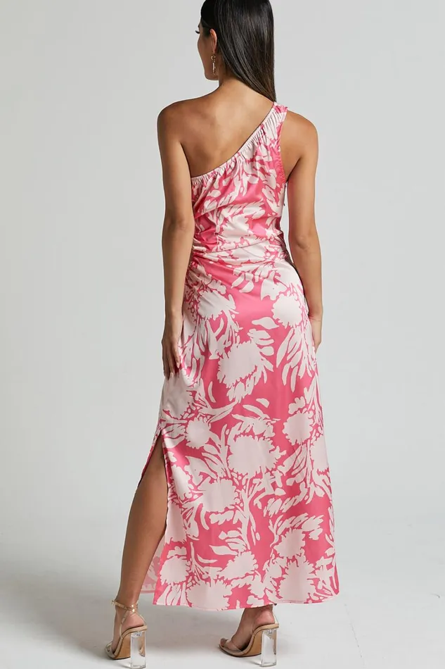 Elycia Midi Dress 8211 One Shoulder Side Cut Out Dress In Pink Floral Women Showpo Dresses