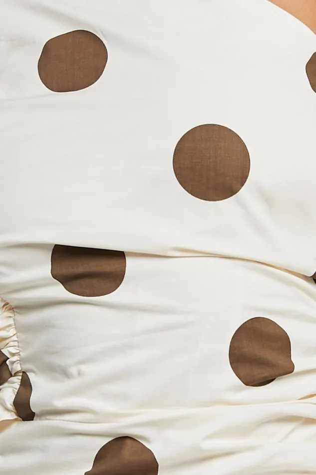 Emilie Midi Dress 8211 One Shoulder Ruffle Detail Dress In Chocolate And Natural Women Showpo Dresses