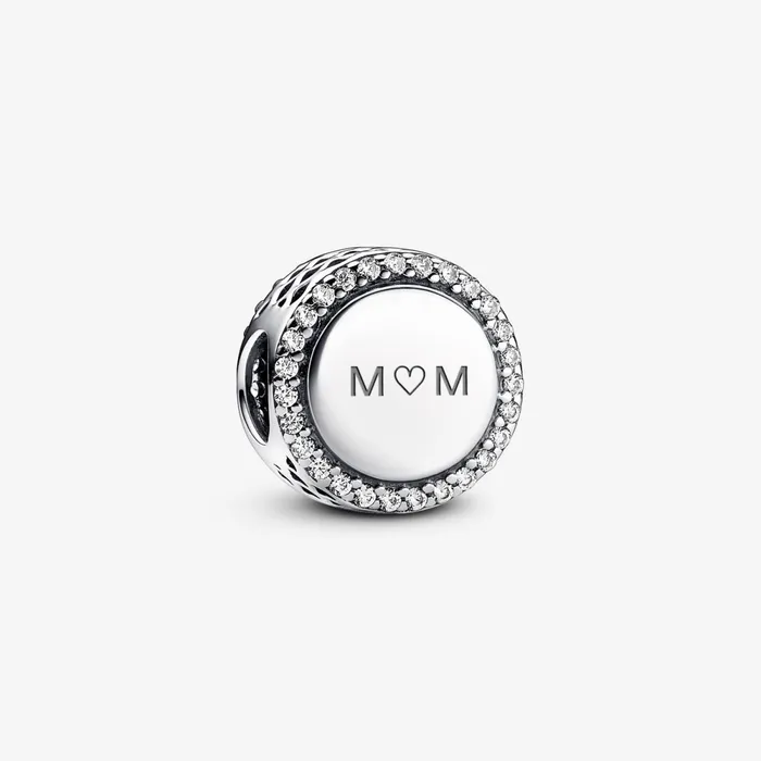 Engravable Charms Women Pandora Engravable Sparkling Button Charm Sterling Silver