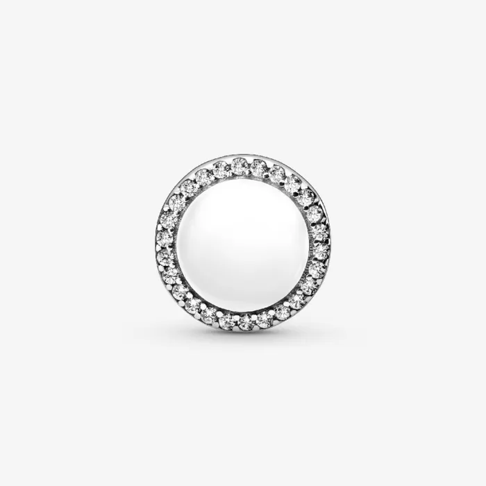Engravable Charms Women Pandora Engravable Sparkling Button Charm Sterling Silver