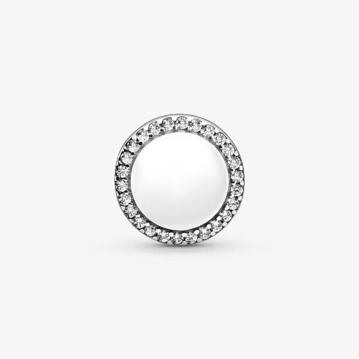 Engravable Charms Women Pandora Engravable Sparkling Button Charm Sterling Silver