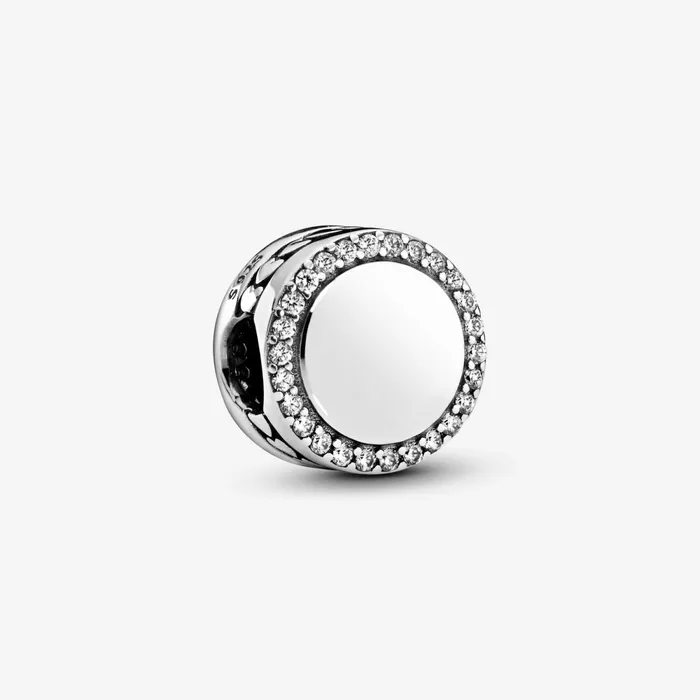 Engravable Charms Women Pandora Engravable Sparkling Button Charm Sterling Silver