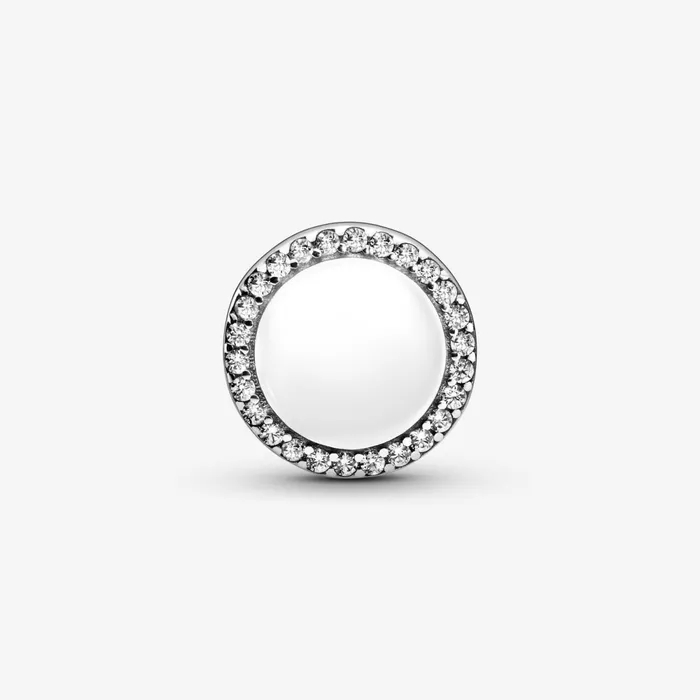 Engravable Charms Women Pandora Engravable Sparkling Button Charm Sterling Silver