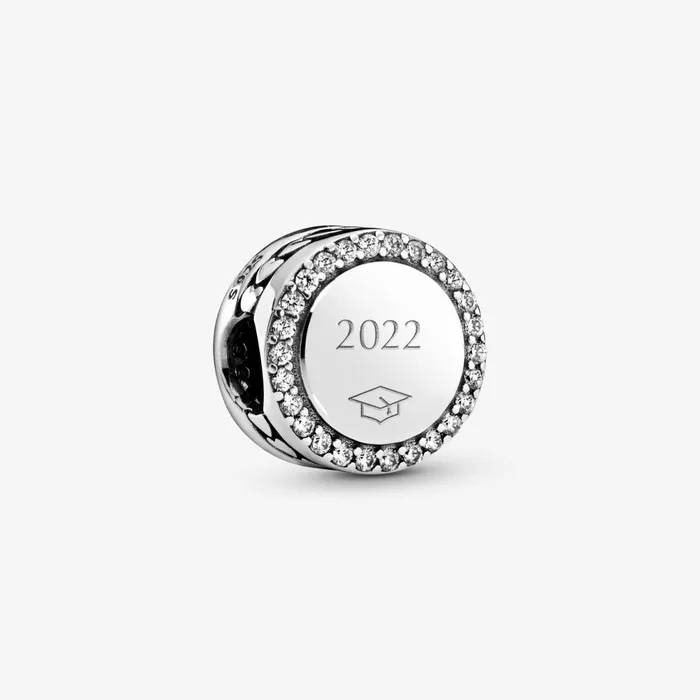 Engravable Charms Women Pandora Engravable Sparkling Button Charm Sterling Silver