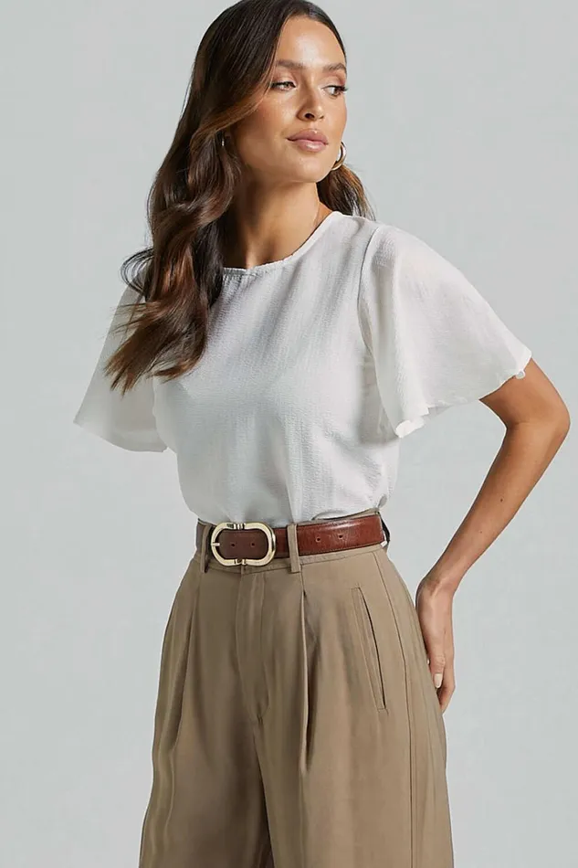 Enzo Top 8211 Flutter Sleeve Scoop Neck Top In White Women Showpo Curve Clothes