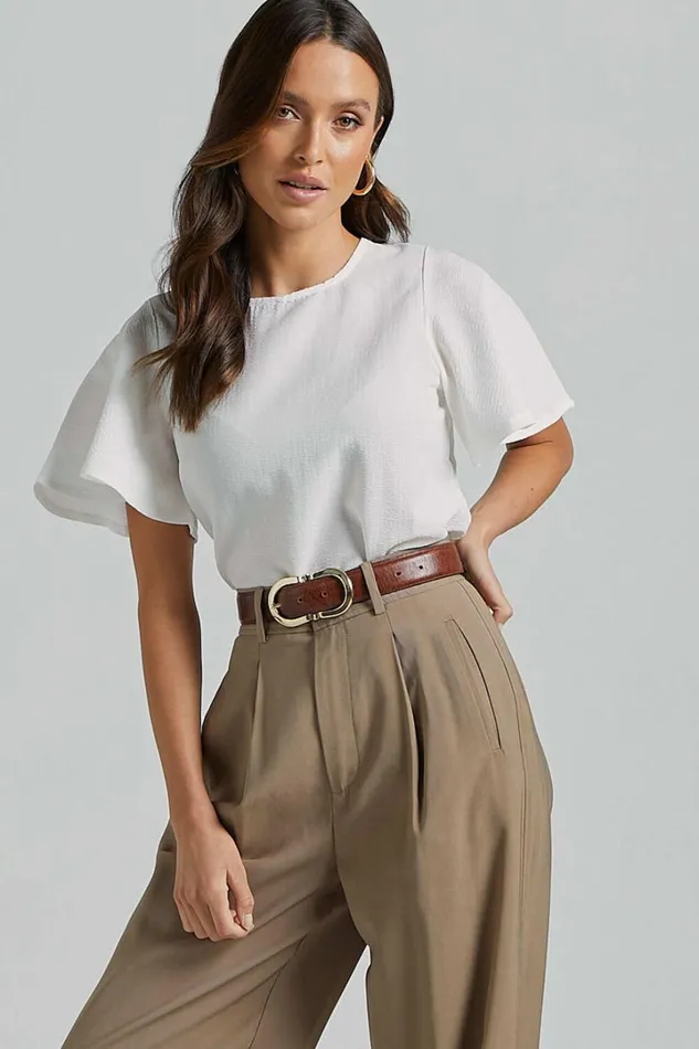Enzo Top 8211 Flutter Sleeve Scoop Neck Top In White Women Showpo Curve Clothes