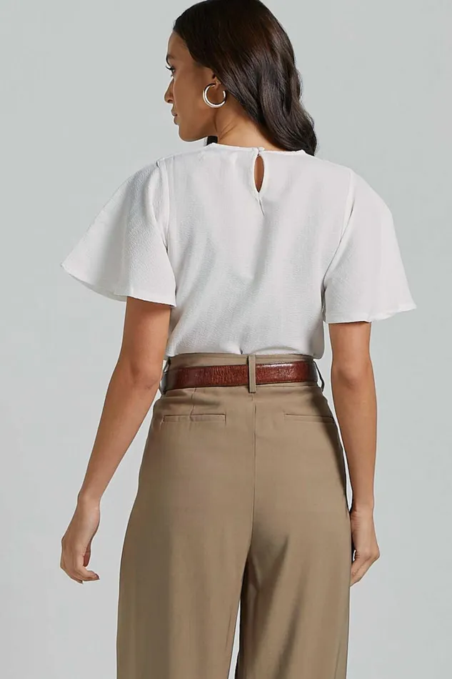 Enzo Top 8211 Flutter Sleeve Scoop Neck Top In White Women Showpo Curve Clothes