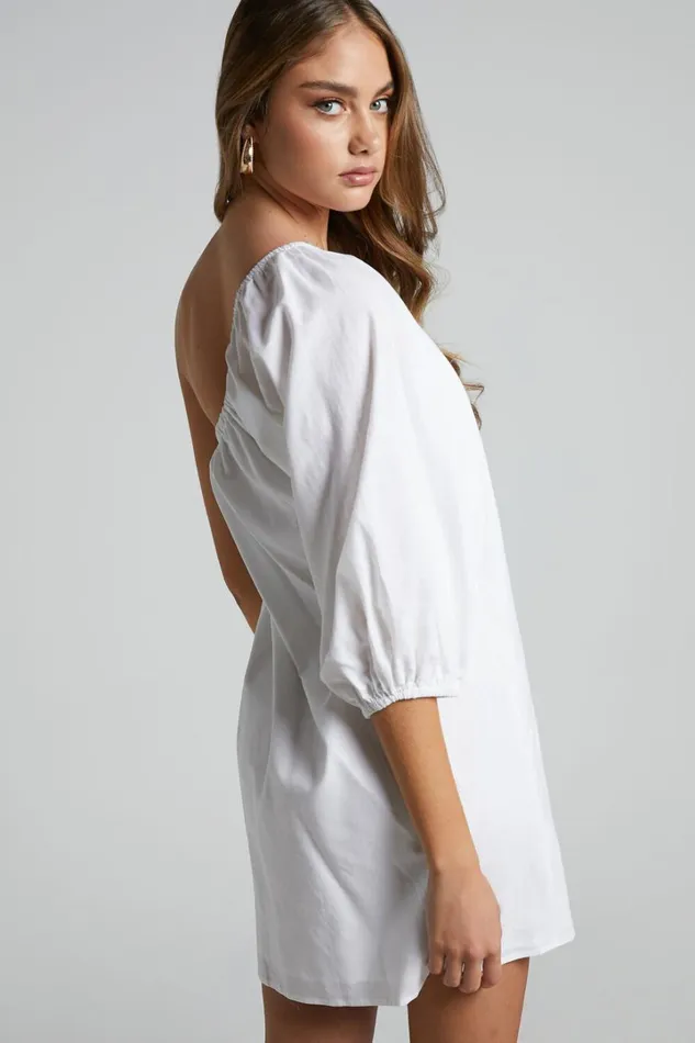 Estella Mini Dress 8211 One Shoulder Puff Sleeve Shift Dress In White Women Showpo Maternity Clothes