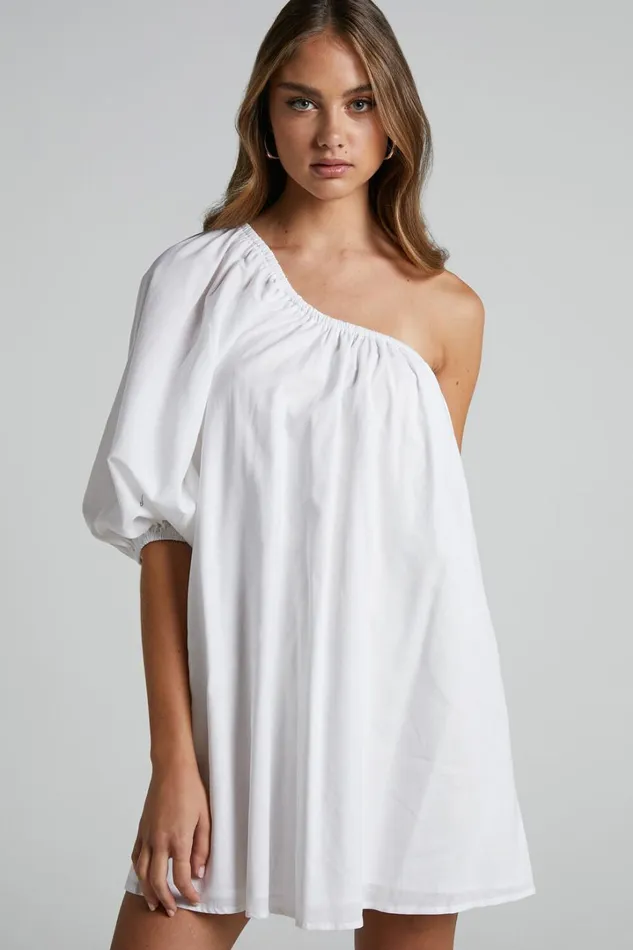 Estella Mini Dress 8211 One Shoulder Puff Sleeve Shift Dress In White Women Showpo Maternity Clothes