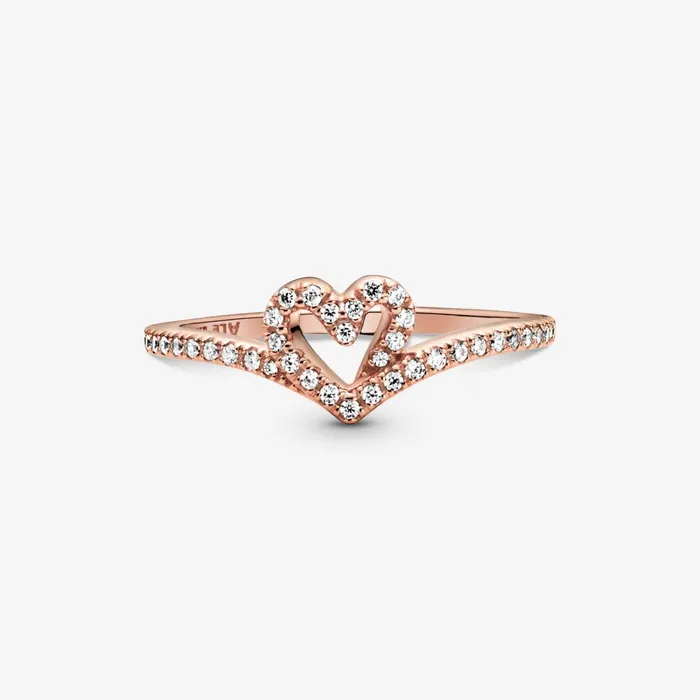 Eternity Rings Women Pandora Sparkling Wishbone Heart Ring Rose Gold Plated