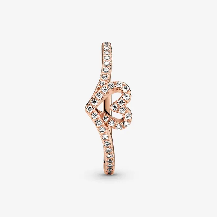 Eternity Rings Women Pandora Sparkling Wishbone Heart Ring Rose Gold Plated