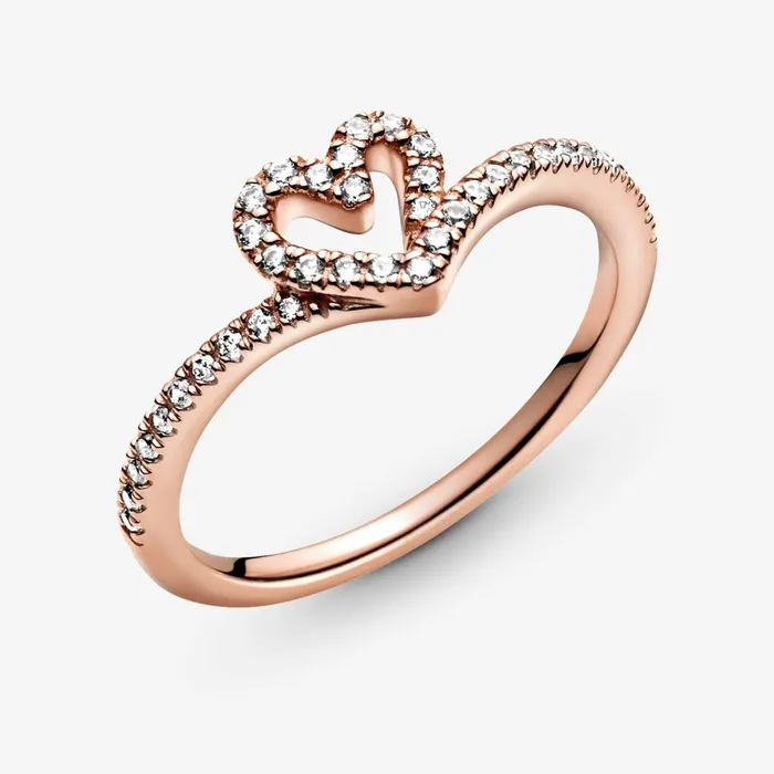 Eternity Rings Women Pandora Sparkling Wishbone Heart Ring Rose Gold Plated