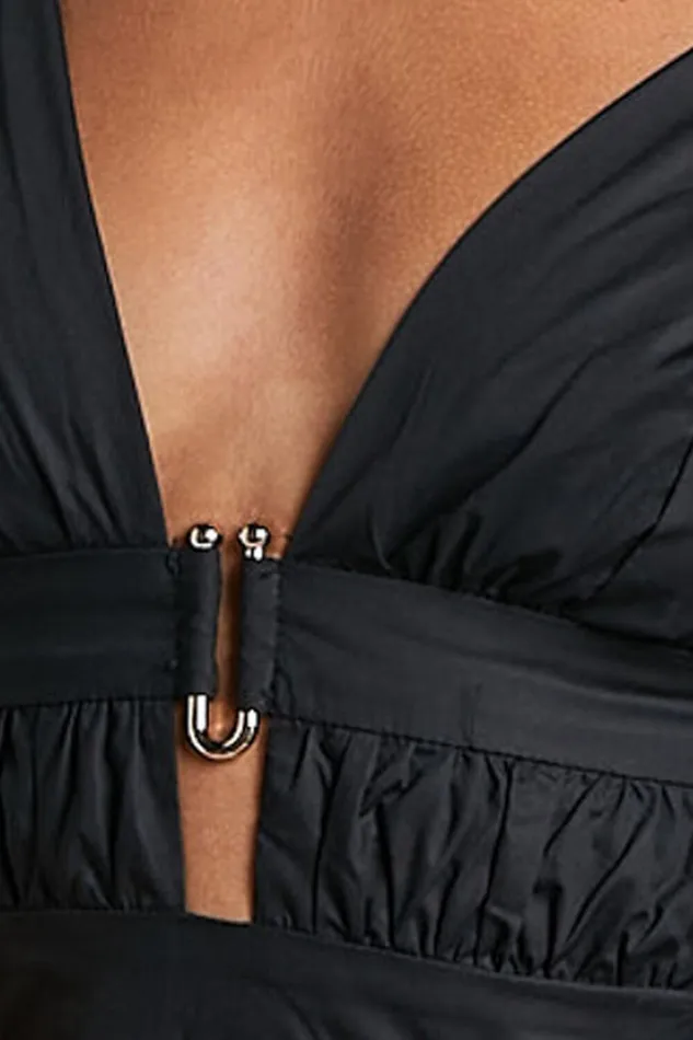Eva Maxi Dress 8211 Plunge Neck Puff Sleeve Cotton Poplin Dress In Black Women Showpo Dresses