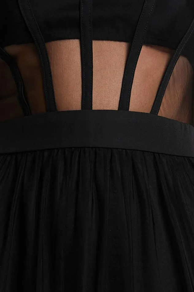 Evelynn Maxi Dress 8211 Sweetheart Corset Bodice Fit and Flare Tiered In Black Women Showpo Dresses
