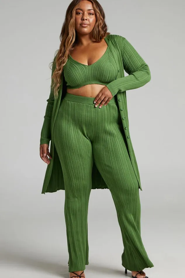 Farhana Cardigan 8211 Rib Knitted Longline Cardigan In Olive Women Showpo Sweaters and Cardigans