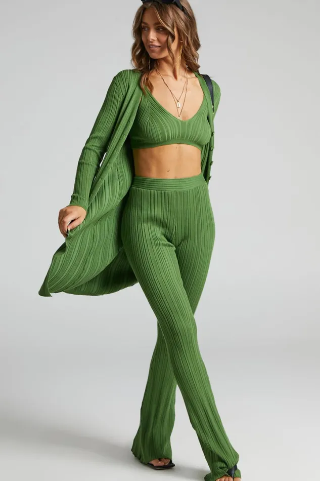 Farhana Cardigan 8211 Rib Knitted Longline Cardigan In Olive Women Showpo Sweaters and Cardigans