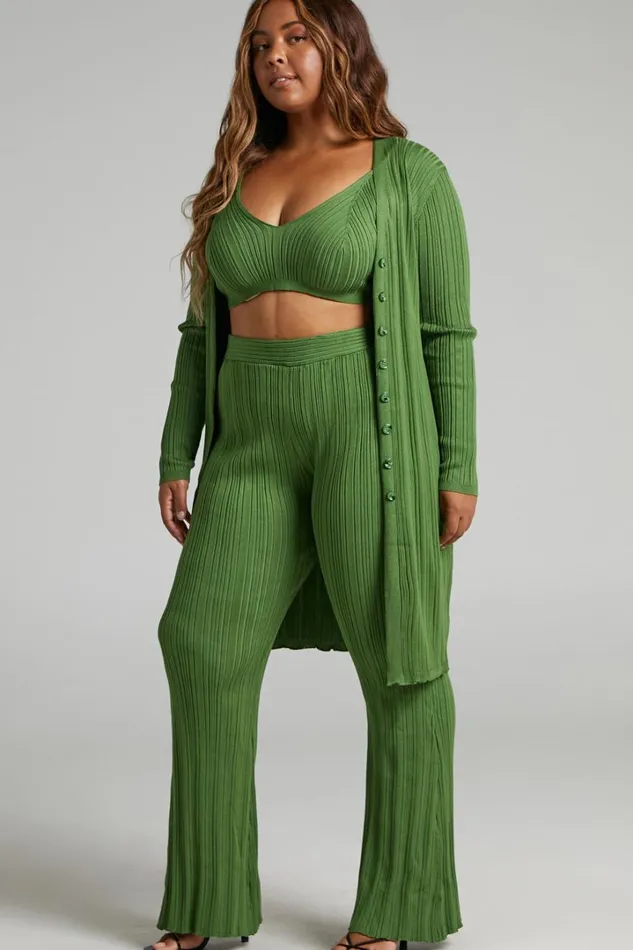 Farhana Cardigan 8211 Rib Knitted Longline Cardigan In Olive Women Showpo Sweaters and Cardigans