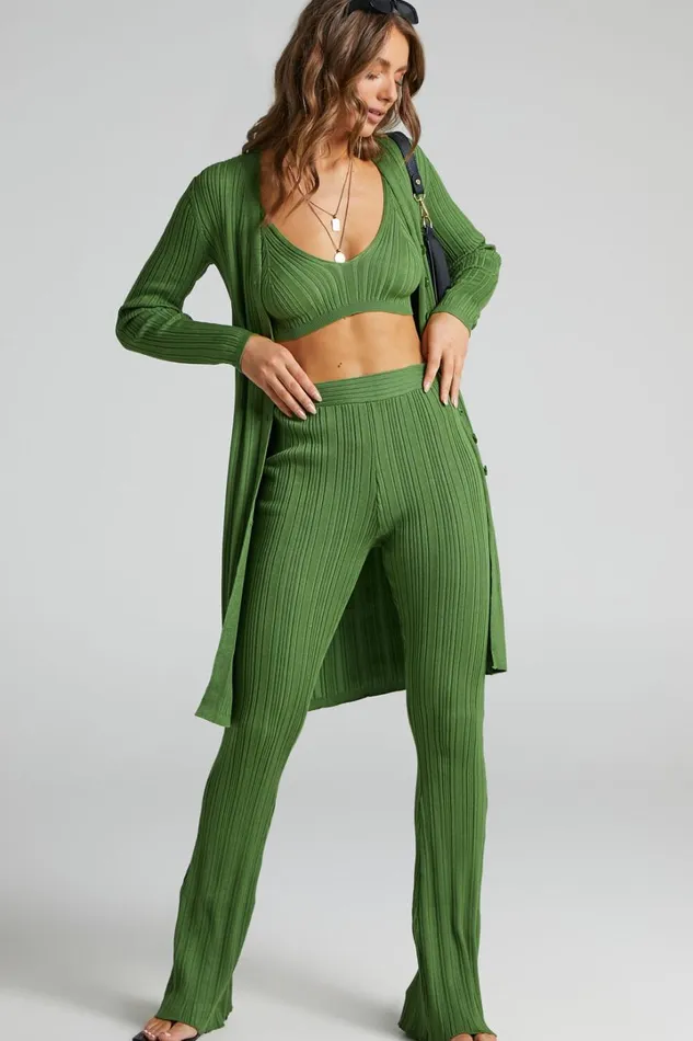 Farhana Cardigan 8211 Rib Knitted Longline Cardigan In Olive Women Showpo Sweaters and Cardigans
