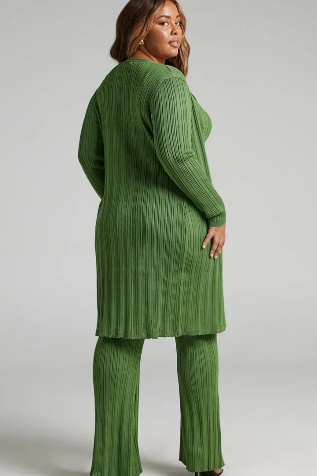 Farhana Cardigan 8211 Rib Knitted Longline Cardigan In Olive Women Showpo Sweaters and Cardigans