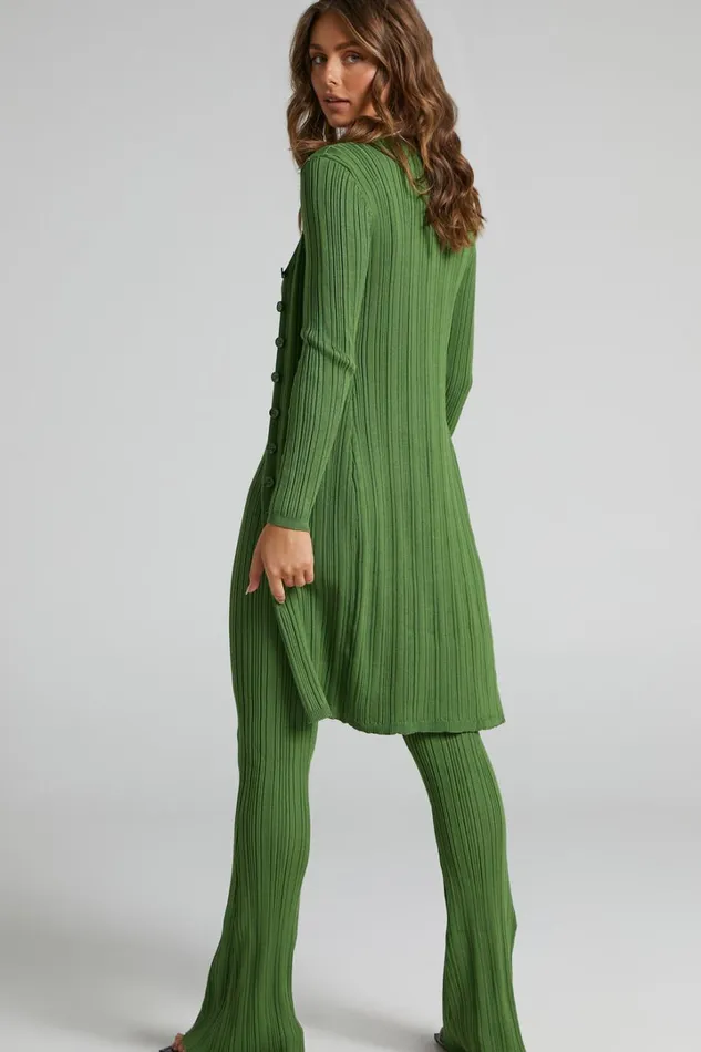 Farhana Cardigan 8211 Rib Knitted Longline Cardigan In Olive Women Showpo Sweaters and Cardigans