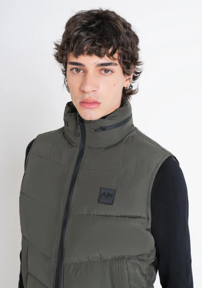 Field Jackets And Coats Men Antony Morato Green Regular Fit Sleeveless Down Jacket With Dupont Sorona Synthetic Padding Dark Olive Green