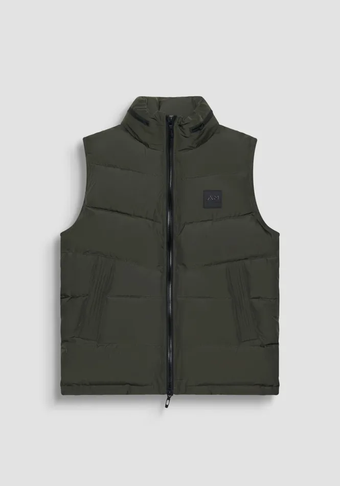 Field Jackets And Coats Men Antony Morato Green Regular Fit Sleeveless Down Jacket With Dupont Sorona Synthetic Padding Dark Olive Green